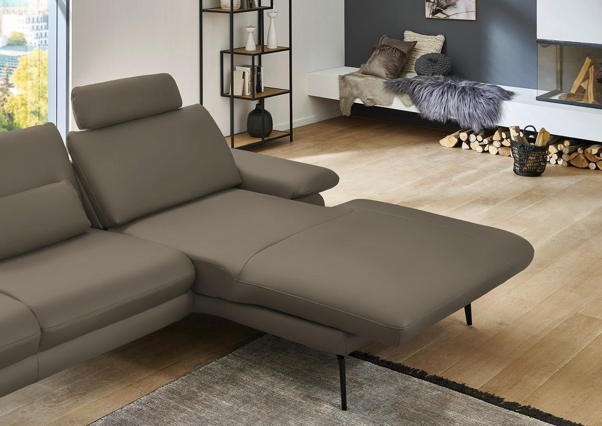 ECKSOFA in Echtleder Greige  - Greige/Schwarz, Design, Leder/Metall (310/180cm) - Dieter Knoll