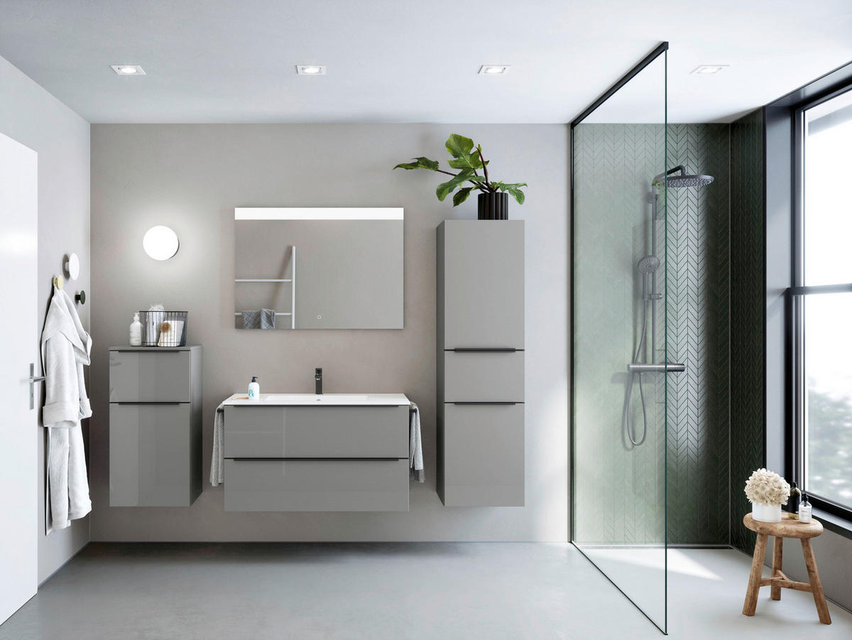 BADEZIMMER 3-teilig  in 101 cm  - Schieferfarben/Schwarz, MODERN, Holzwerkstoff/Stein (101cm) - Nobilia