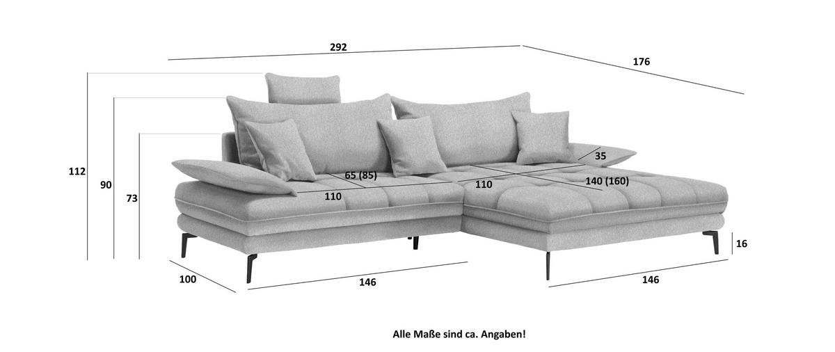 ECKSOFA in Webstoff Dunkelblau  292/176 cm  - Schwarz/Dunkelblau, MODERN, Textil/Metall (292/176cm) - Carryhome
