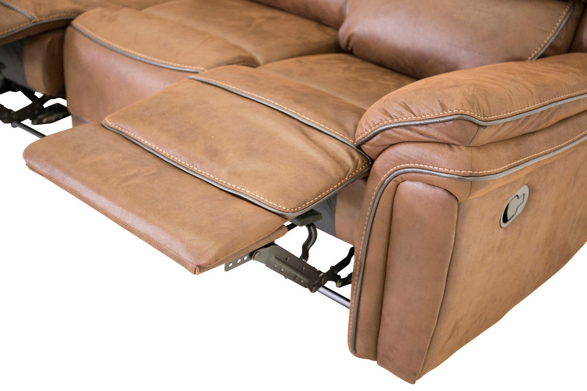 3-SITS SOFFA i läderimitation (vegan) brun, svart  - brun/svart, Design, textil/plast (206/96/98cm) - Livetastic