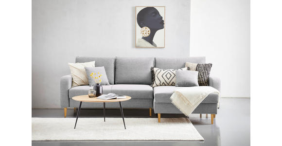 ECKSOFA in Flachgewebe Hellgrau - Eiche Wotan/Hellgrau, KONVENTIONELL, Holz/Textil (255/157cm) - Carryhome