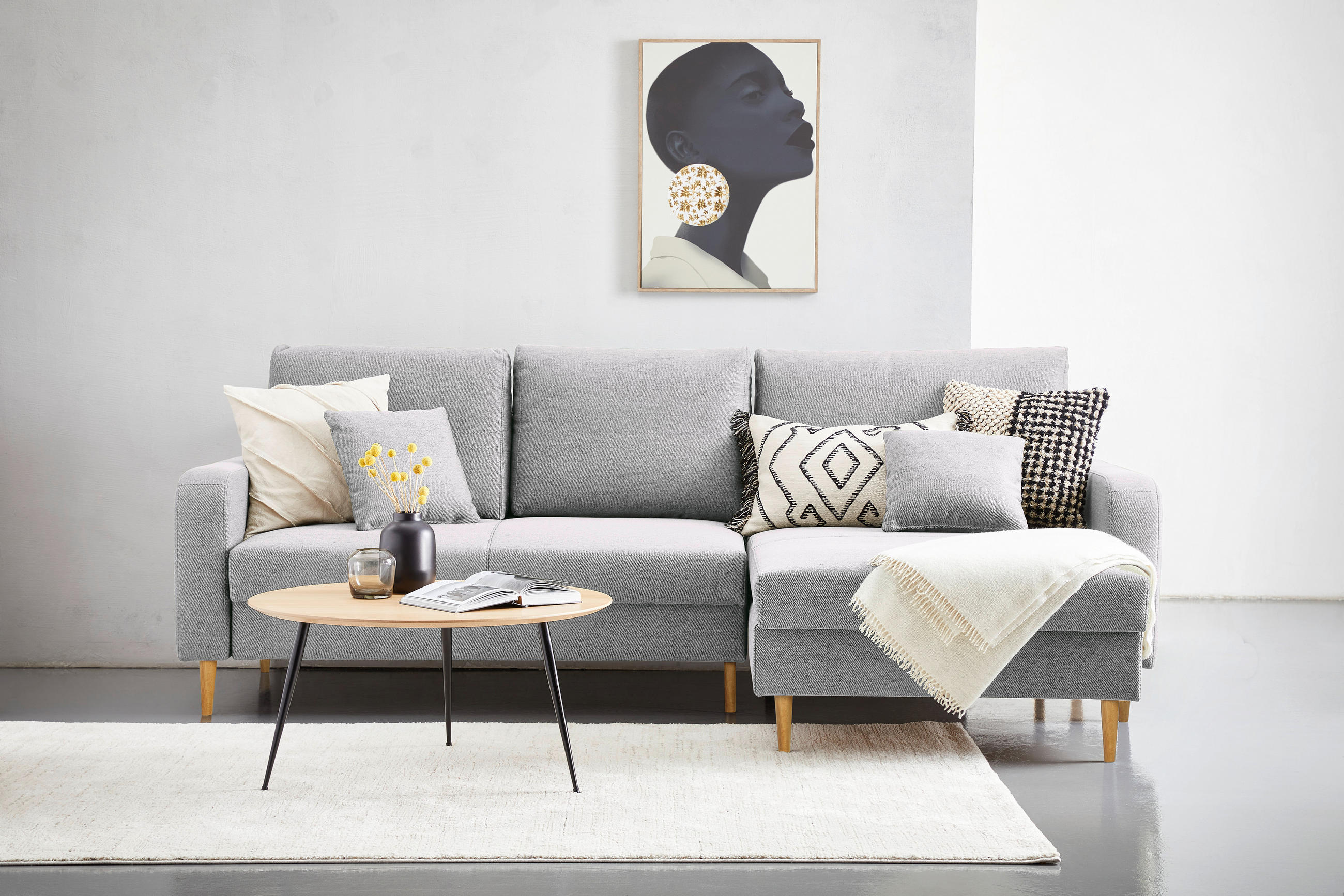 ECKSOFA in Flachgewebe Hellgrau - Eiche Wotan/Hellgrau, Konventionell, Holz/Textil (255/157cm) - Carryhome