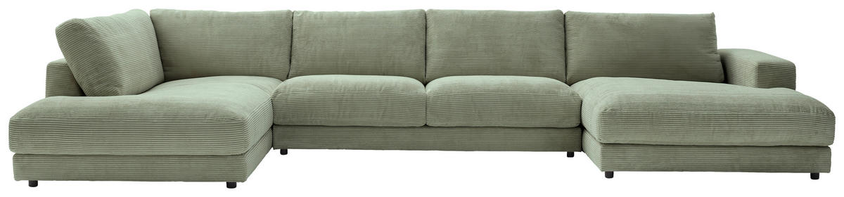 WOHNLANDSCHAFT in Cord Dunkelgrün  - Dunkelgrün/Schwarz, Design, Kunststoff/Textil (224/425/190cm) - Hom`in