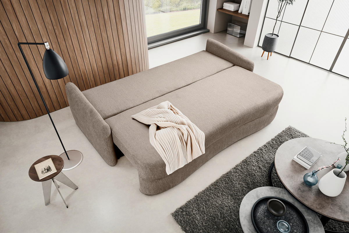 SCHLAFSOFA DIANA  mit Liegefunktion Struktur Beige  - Beige/Schwarz, Basics, Kunststoff/Textil (231/93/108cm) - MID.YOU