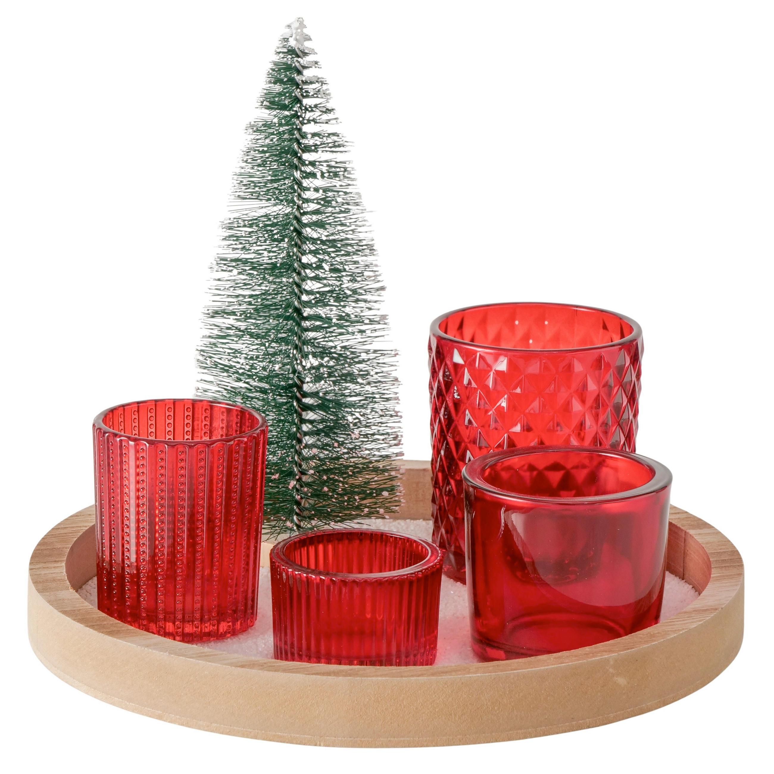 DEKOTABLETT - Rot/Naturfarben, Basics, Glas/Holz (25/10,8/21cm) - Boltze Home