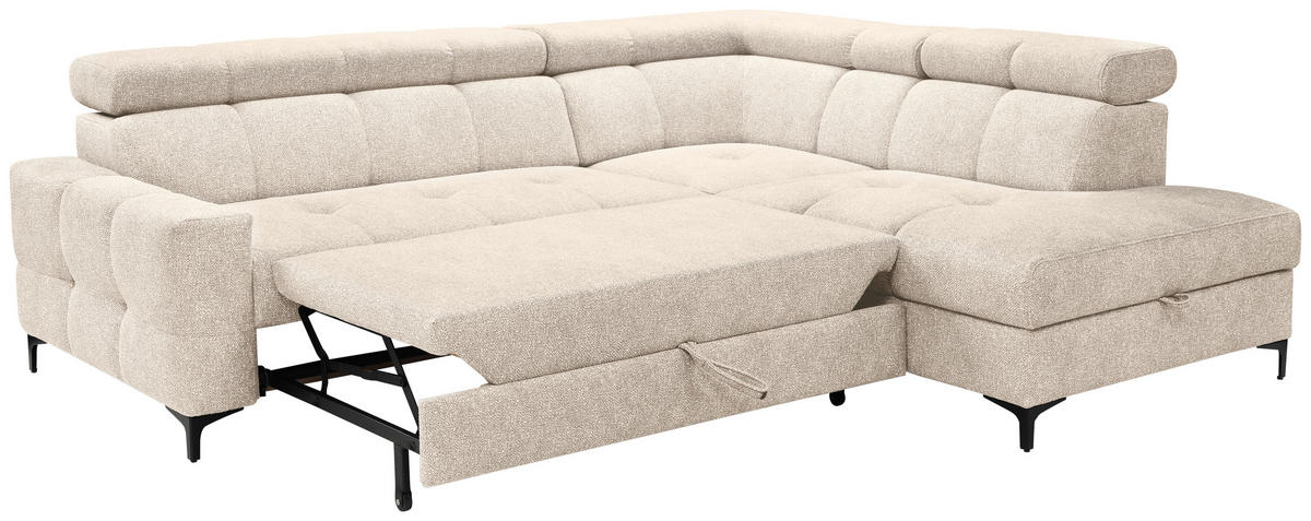 ECKSOFA in Struktur Beige  254/212 cm  - Beige/Schwarz, MODERN, Textil/Metall (254/212cm) - Carryhome