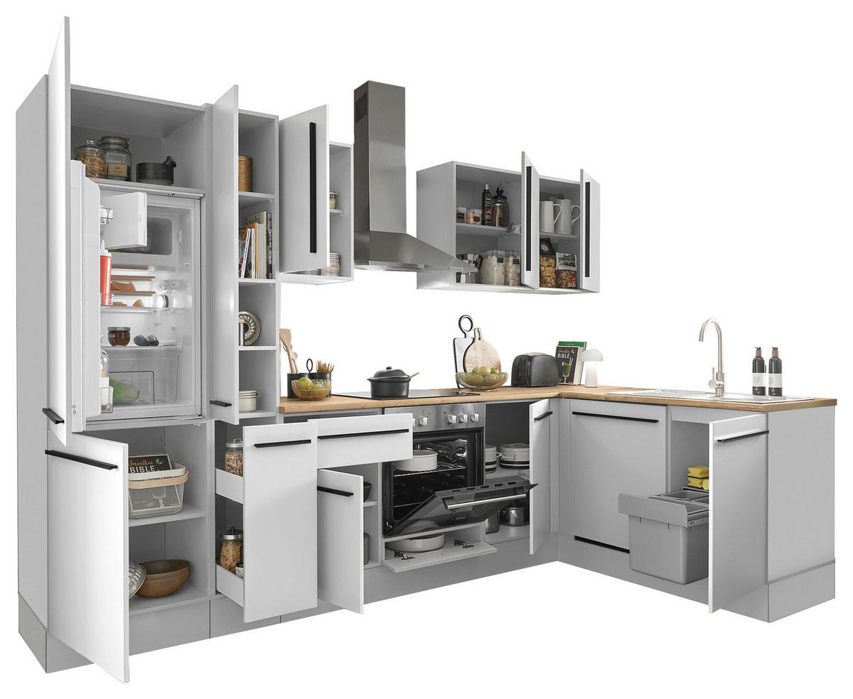 ECKKÜCHE 310/175 cm  in Weiß, Eichefarben  - Eichefarben/Schwarz, Design, Holzwerkstoff/Kunststoff (310/175cm) - MID.YOU