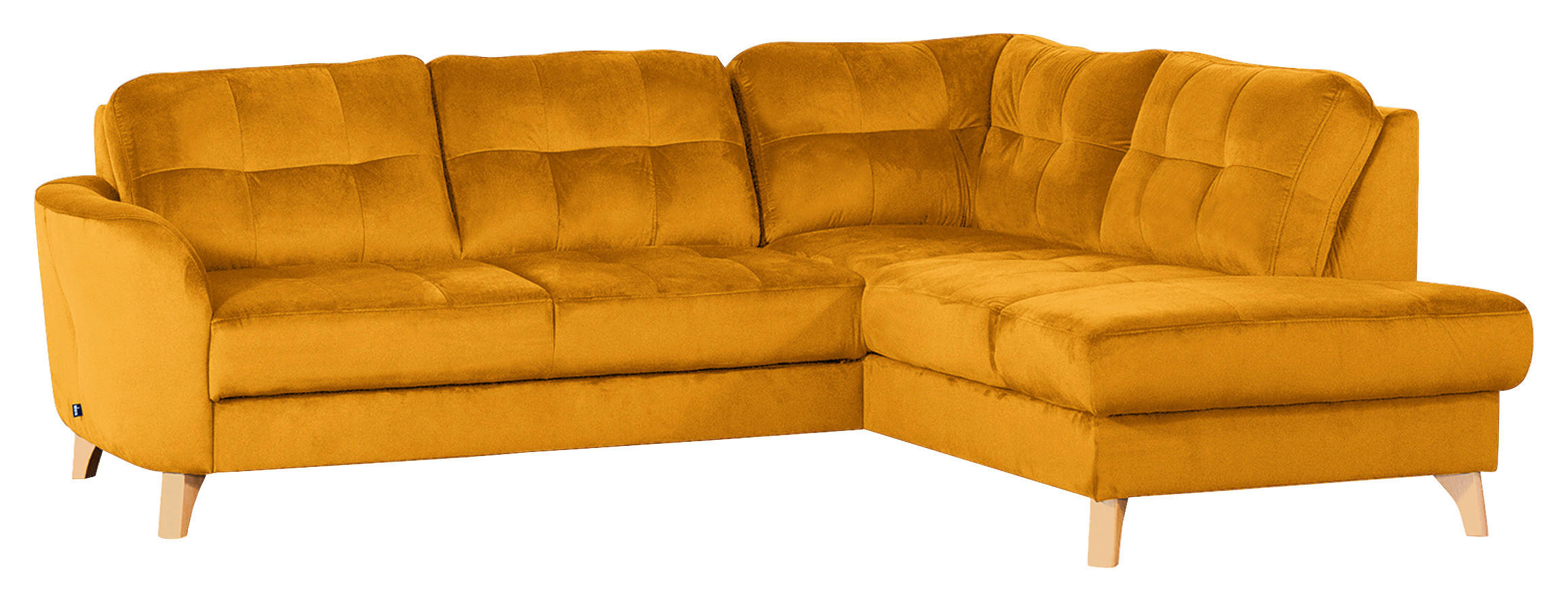 Colțar, textil, galben, 236/190 cm - culoare lemn fag/galben, Design, lemn/textil (236/190cm) - Livetastic