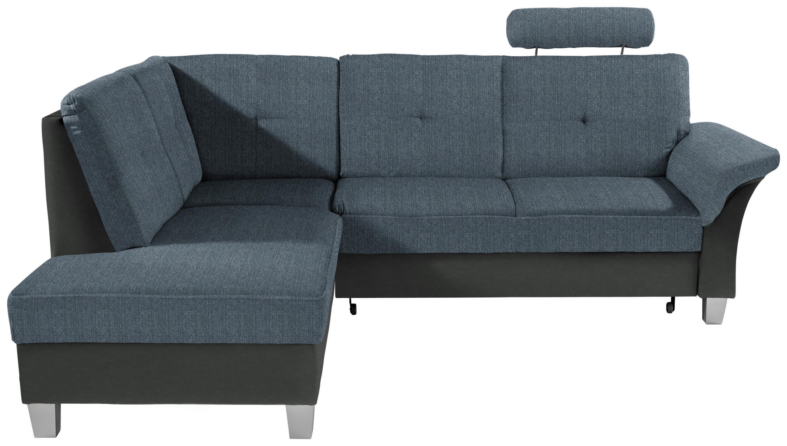 ECKSOFA Blau, Graphitfarben Webstoff Bettkasten, Schlaffunktion, Kopfstütze  - Blau/Silberfarben, KONVENTIONELL, Holz/Textil (196/245cm) - Livetastic