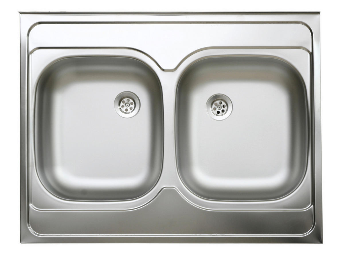 Teletetős kétmedencés mosogató - nemesacélszínű, Basics, fém (80/60/13.5cm)