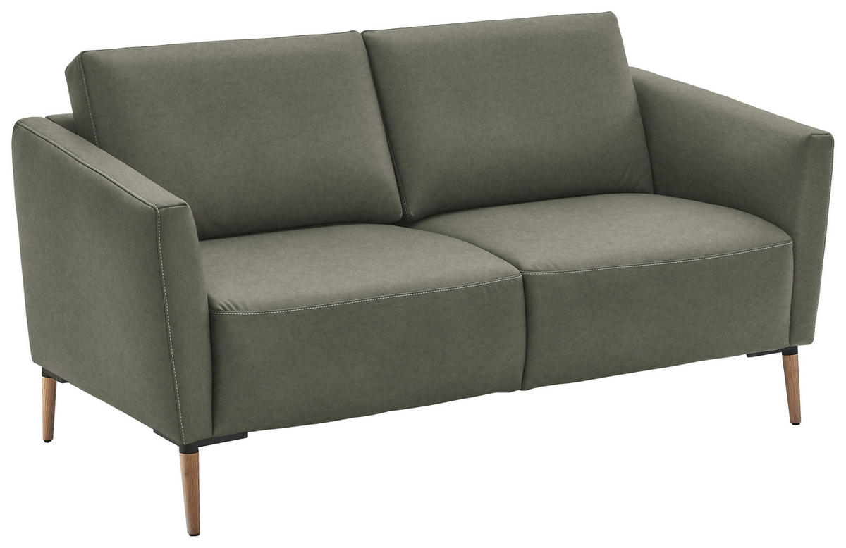 2-SITZER-SOFA  in Echtleder Grau   - Eichefarben/Beige, Natur, Leder/Holz (182/86/87cm) - Valnatura