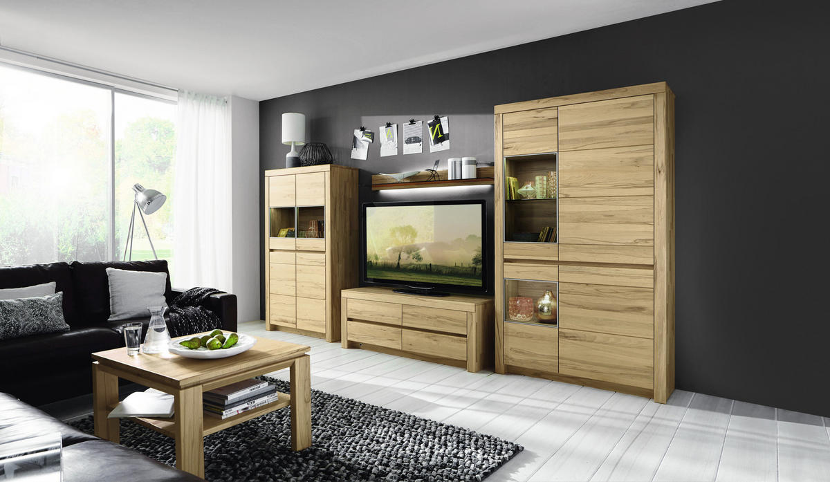 WOHNWAND  in Buchefarben  376,9/200,8/51,7/42,1 cm  - Buchefarben, Design, Glas/Holz (376,9/200,8/51,7/42,1cm) - Valdera