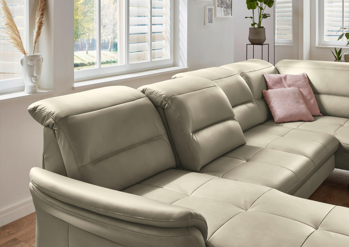 WOHNLANDSCHAFT in Echtleder Creme, Naturfarben  - Creme/Schwarz, Design, Leder/Metall (181/336/206cm) - Beldomo Speed