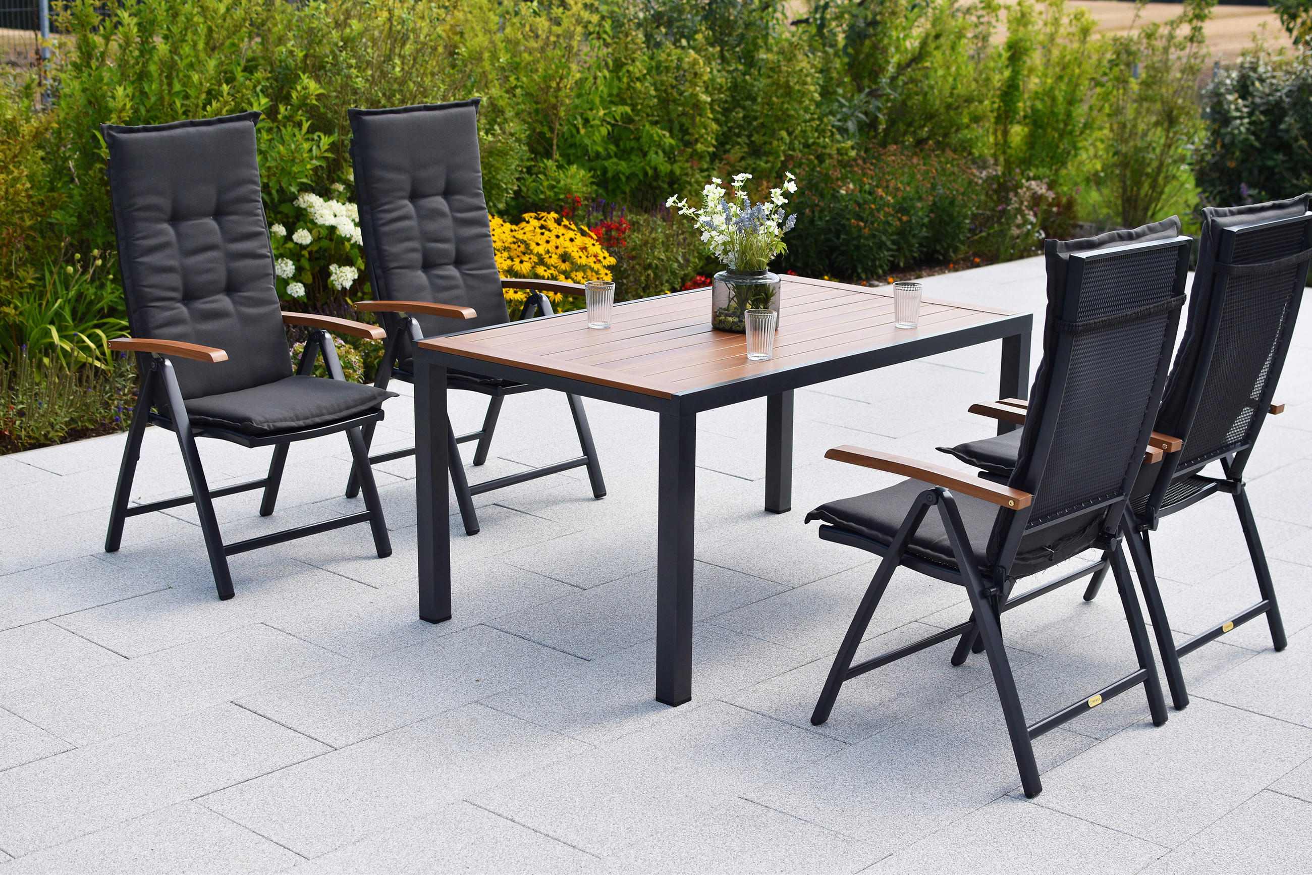 GARTENTISCHGRUPPE  - Graphitfarben/Naturfarben, KONVENTIONELL, Textil/Metall - Gardenson