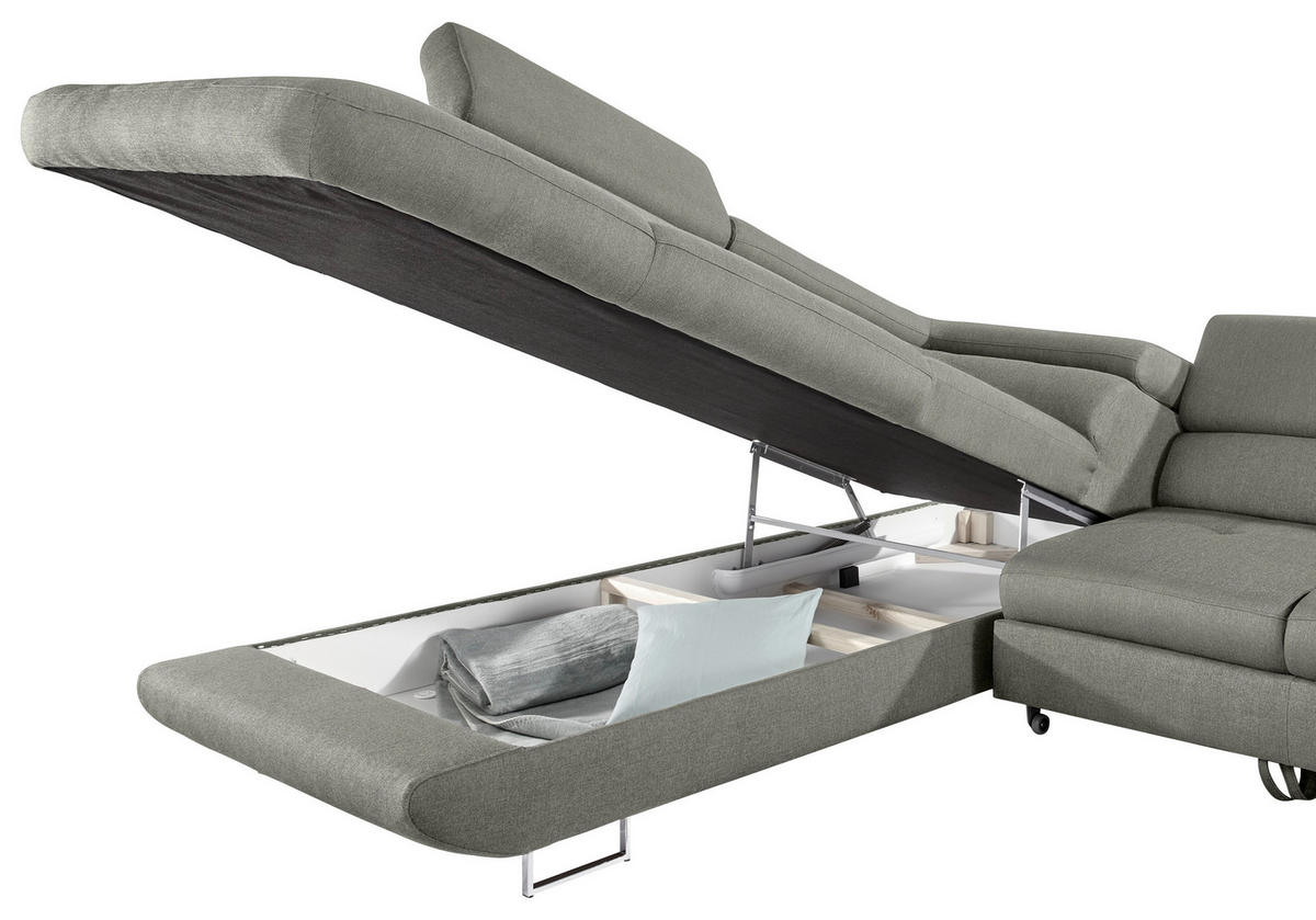 ECKSOFA Grau Webstoff  - Grau, Design, Textil/Metall (235/280cm) - Hom`in