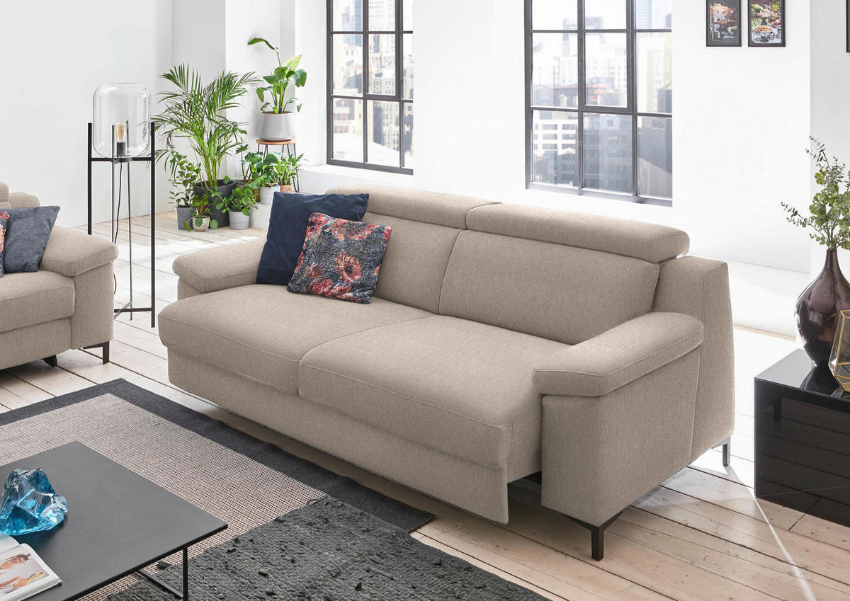 3-SITZER-SOFA in Chenille Greige  - Greige/Schwarz, Design, Textil/Metall (230/104/104cm) - Valdera