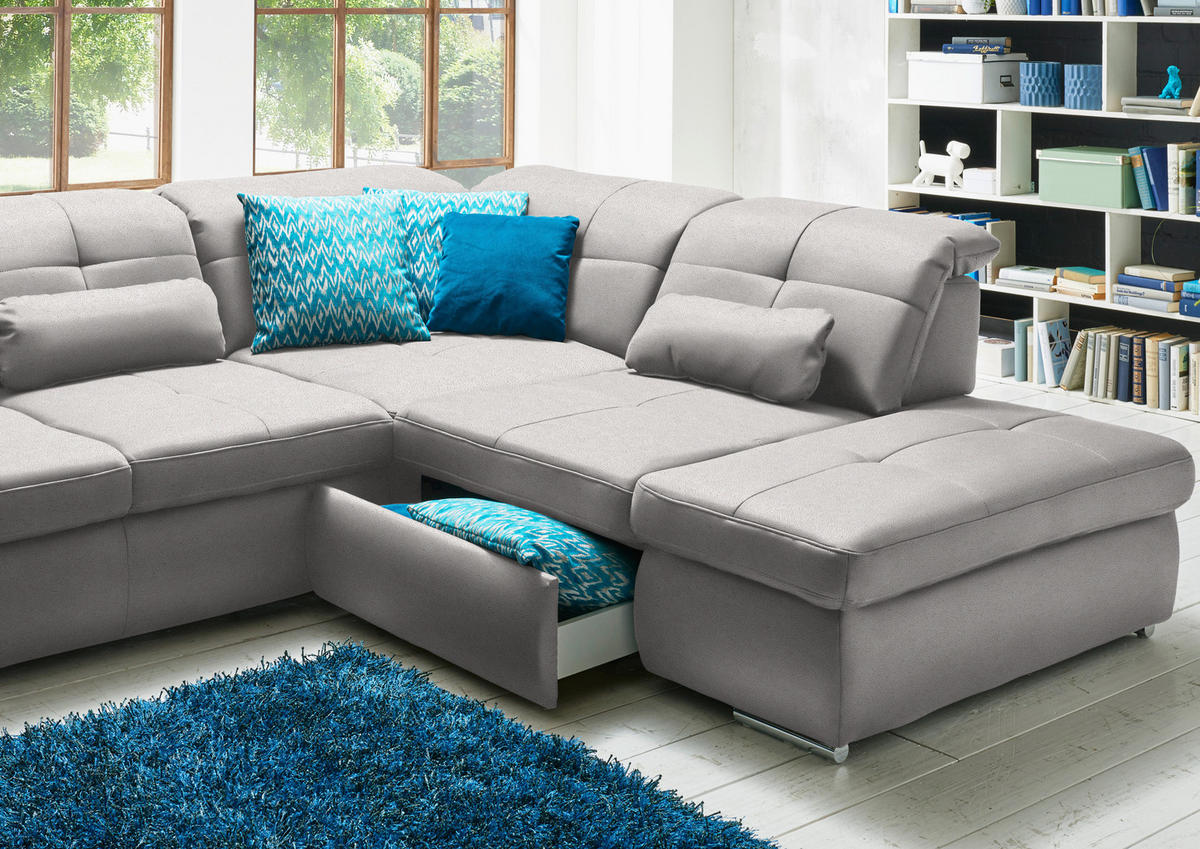 WOHNLANDSCHAFT Mikrofaser Silberfarben  - Chromfarben/Silberfarben, Design, Textil (195/371/260cm) - Beldomo Style