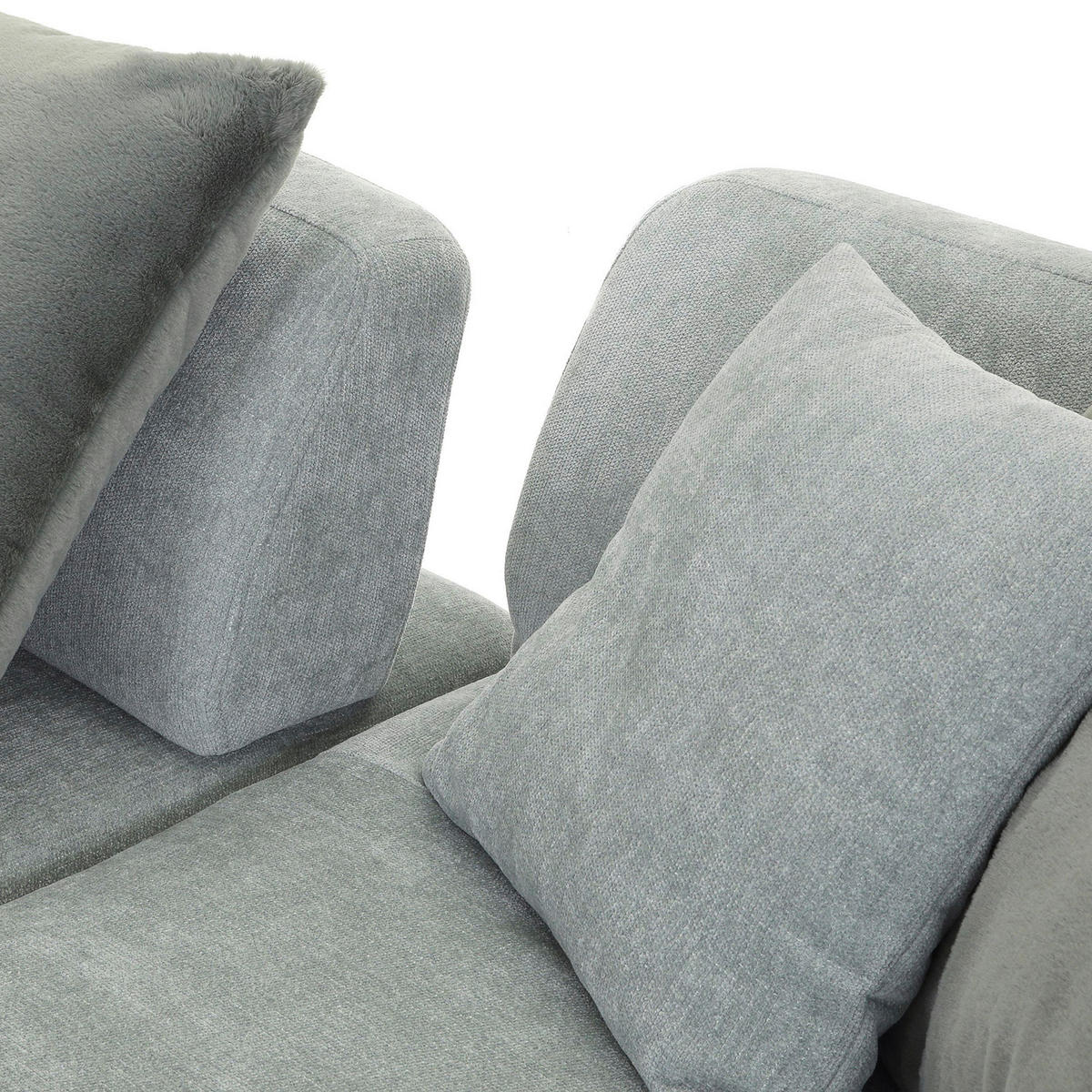 ECKSOFA Mintgrün Flachgewebe Zierkissen, Rückenkissen, Rücken echt, Sitztiefenverstellung  - Salbeigrün/Schwarz, MODERN, Kunststoff/Textil (190/320cm) - Ambia Home