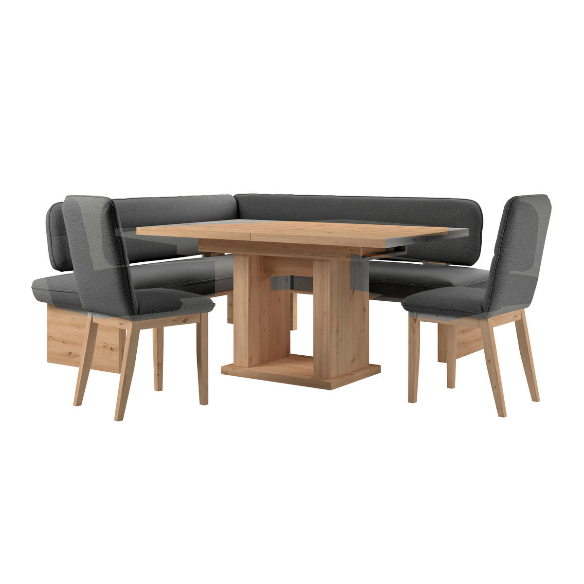 ECKBANK 170/192 cm Webstoff Schwarz Eiche Sperrholz   - Eichefarben/Schwarz, KONVENTIONELL, Holz/Textil (170/192cm) - Livetastic