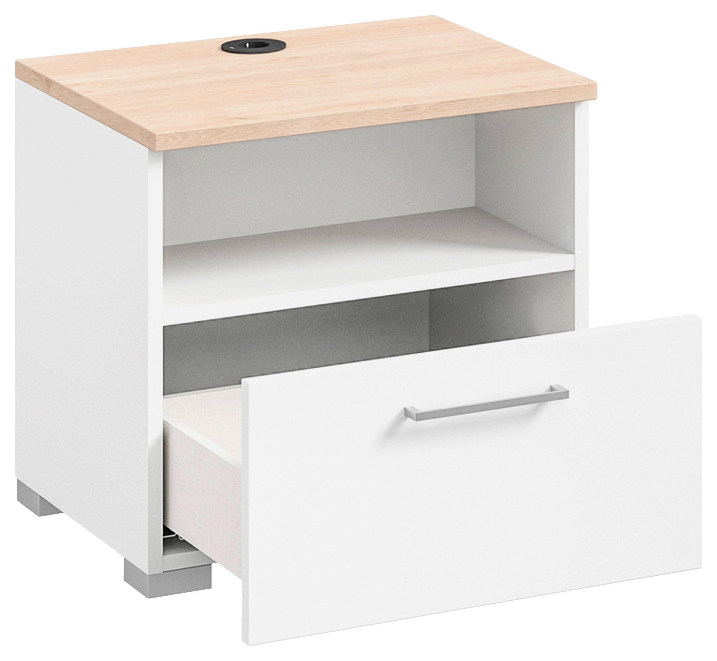 NACHTTISCH 50/48/42,1 cm  in Weiss, Eichefarben  - Weiss/Edelstahlfarben, Design, Holzwerkstoff/Metall (50/48/42,1cm) - Cantus