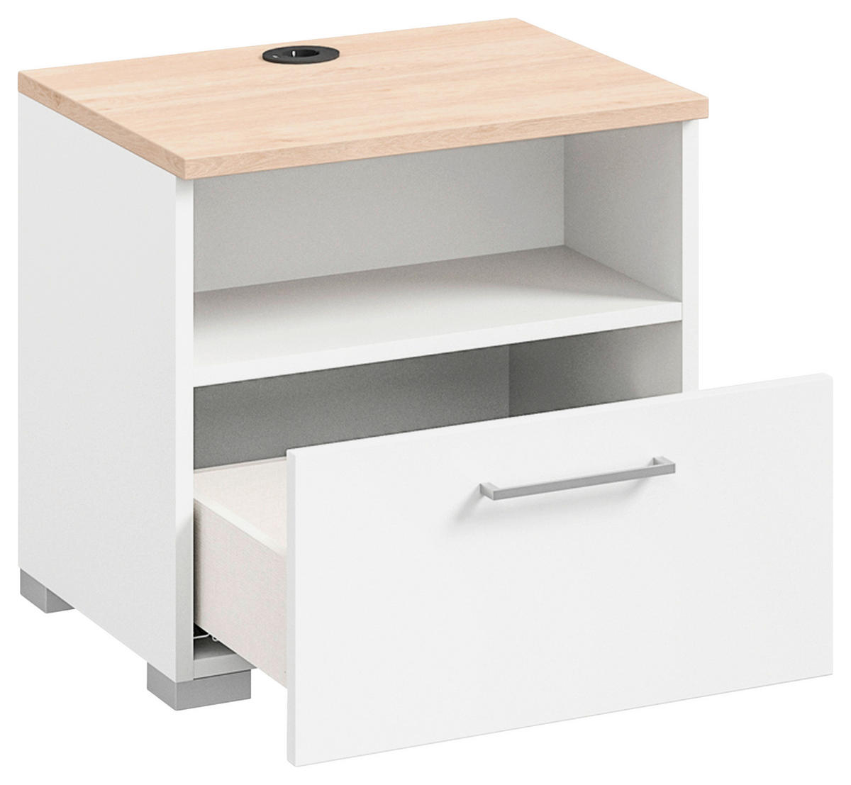 NACHTTISCH 50/48/42,1 cm  in Weiss, Eichefarben  - Weiss/Edelstahlfarben, Design, Holzwerkstoff/Metall (50/48/42,1cm) - Cantus
