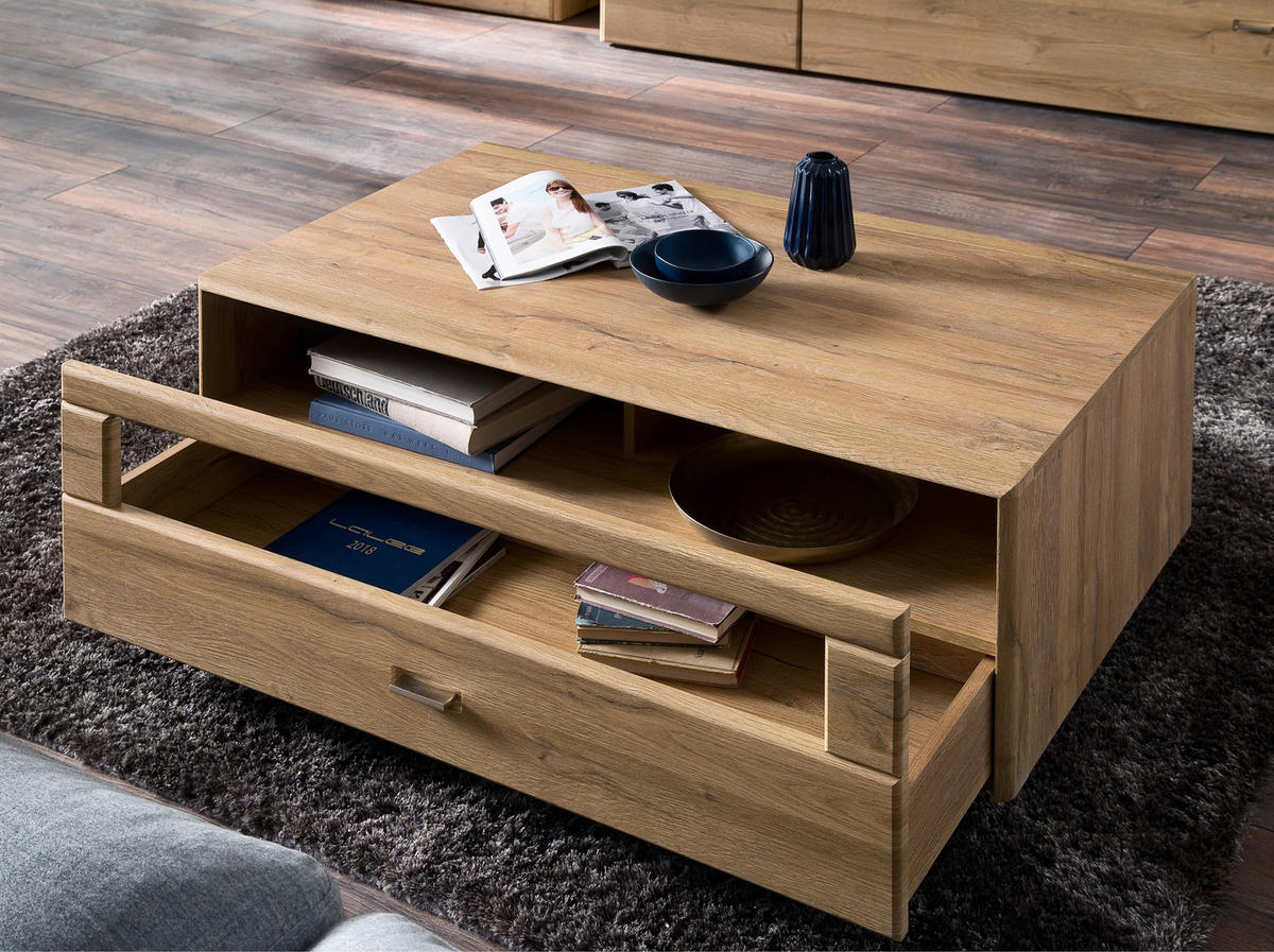 COUCHTISCH 115/70/45 cm rechteckig Eichefarben  - Eichefarben/Silberfarben, KONVENTIONELL, Holzwerkstoff/Metall (115/70/45cm) - Cantus