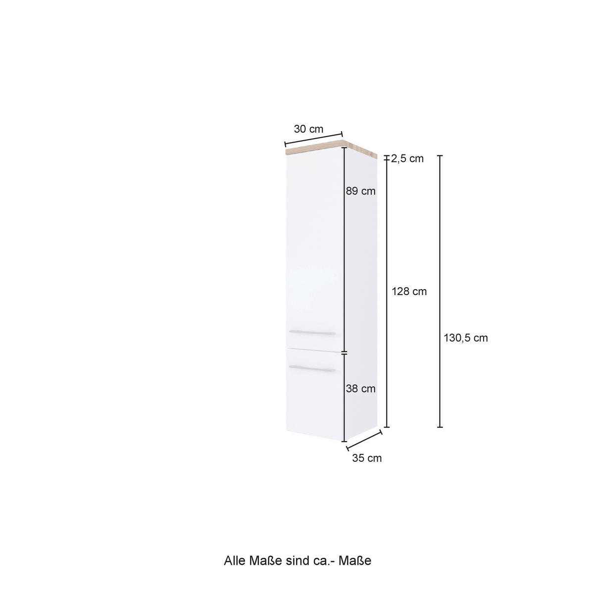 MIDISCHRANK 30/130/35 cm  - Alufarben/Grau, KONVENTIONELL, Holzwerkstoff/Metall (30/130/35cm) - Xora