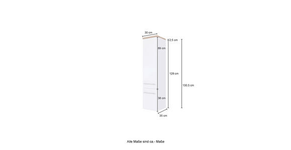 MIDISCHRANK 30/130/35 cm  - Alufarben/Grau, KONVENTIONELL, Holzwerkstoff/Metall (30/130/35cm) - Xora