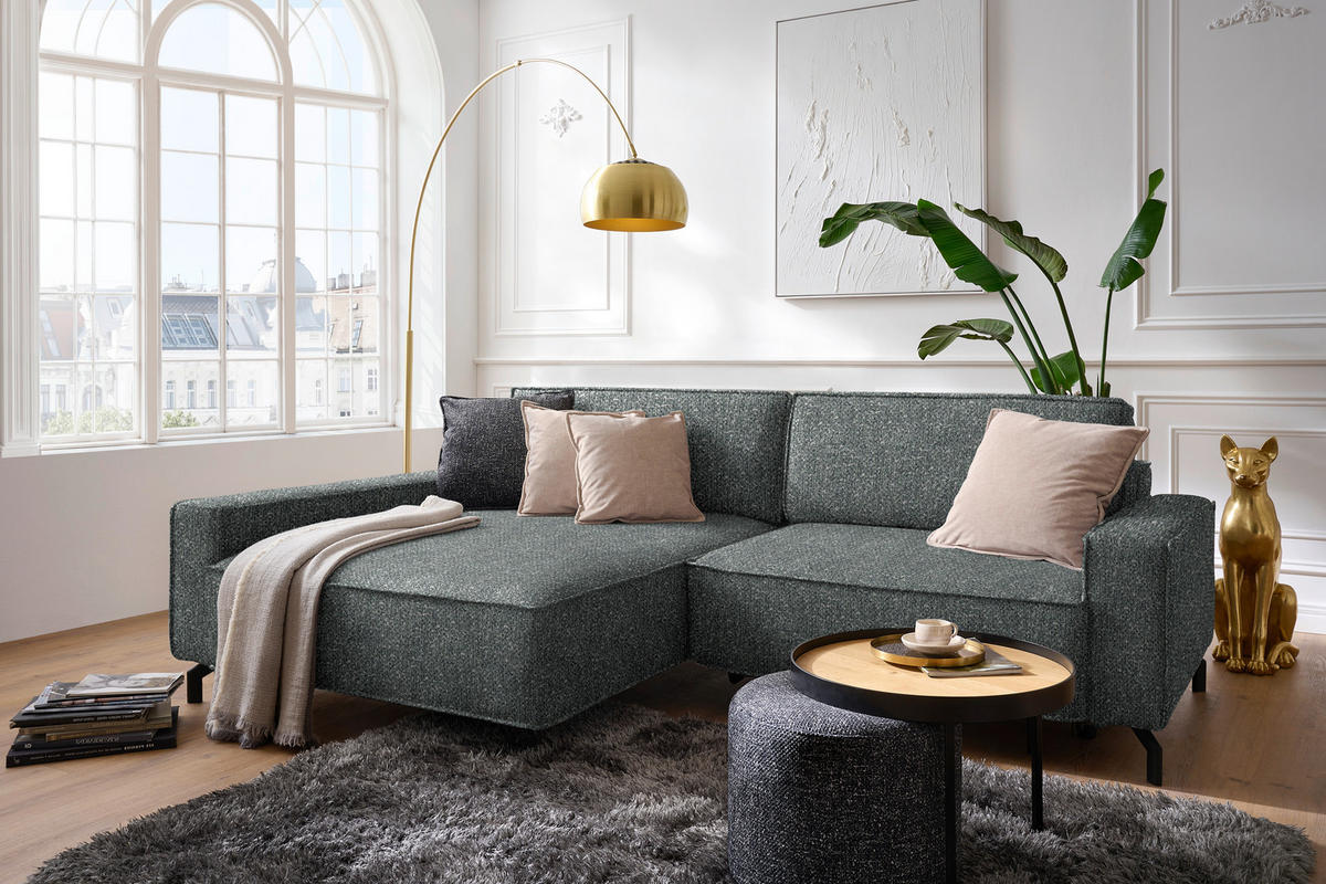 ECKSOFA  in Mikrofaser Graugrün  164/246 cm  - Schwarz/Graugrün, Design, Textil/Metall (164/246cm) - Sedda