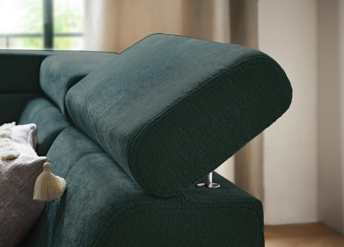 Ecksofa inkl. Funktionen in Chenille Petrol, Dunkelgrün  - Dunkelgrün/Petrol, Design, Textil/Metall (260/203cm) - Stylife