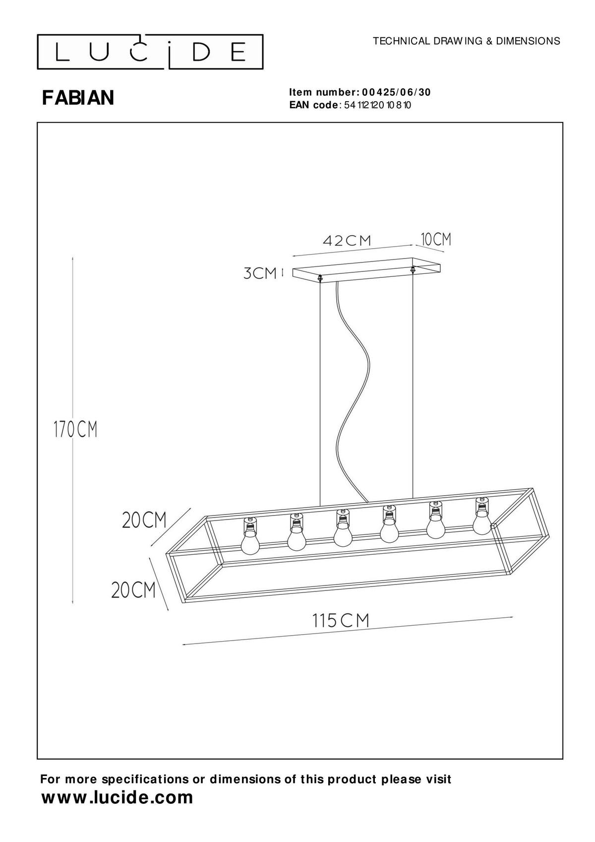 HÄNGELEUCHTE 120/25/161 cm  - Schwarz, Basics, Metall (120/25/161cm) - Lucide