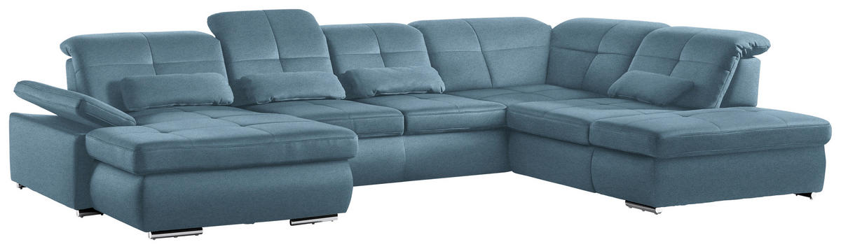 WOHNLANDSCHAFT Mikrofaser Hellblau  - Chromfarben/Hellblau, Design, Textil (195/371/260cm) - Beldomo Style