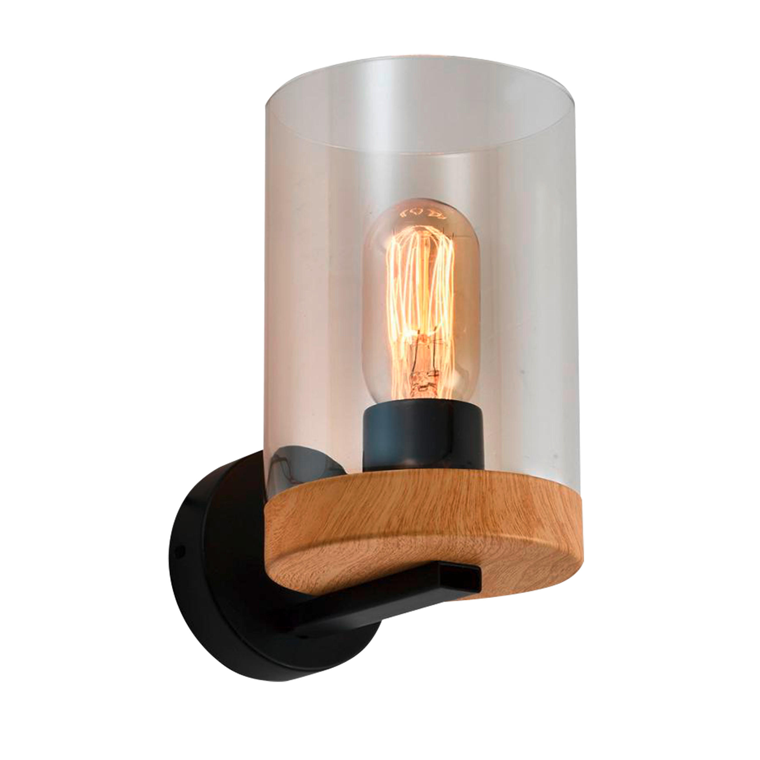 WANDLEUCHTE 17/12/21 cm   - Eichefarben/Schwarz, Natur, Glas/Metall (17/12/21cm)