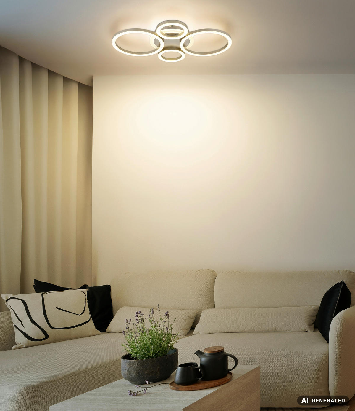 LED-DECKENLEUCHTE Loretta 53/35,5/8,1 cm  - Champagner/Opal, Design, Kunststoff/Metall (53/35,5/8,1cm) - Globo
