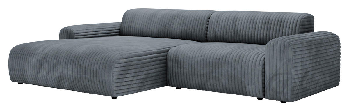 ECKSOFA in Cord Blaugrau  - Blaugrau/Schwarz, Design, Kunststoff/Textil (178/292cm) - Livetastic