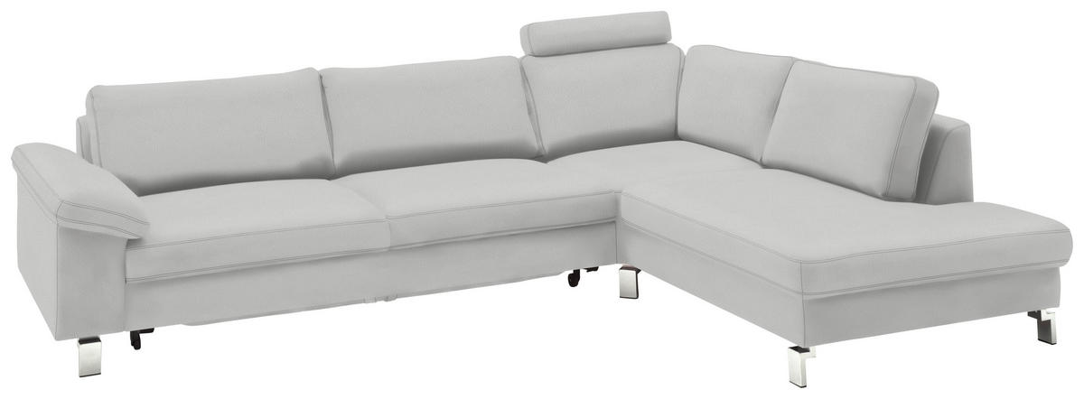 ECKSOFA in Echtleder Hellgrau  - Chromfarben/Hellgrau, Design, Leder/Metall (281/200cm) - Pure Home Lifestyle