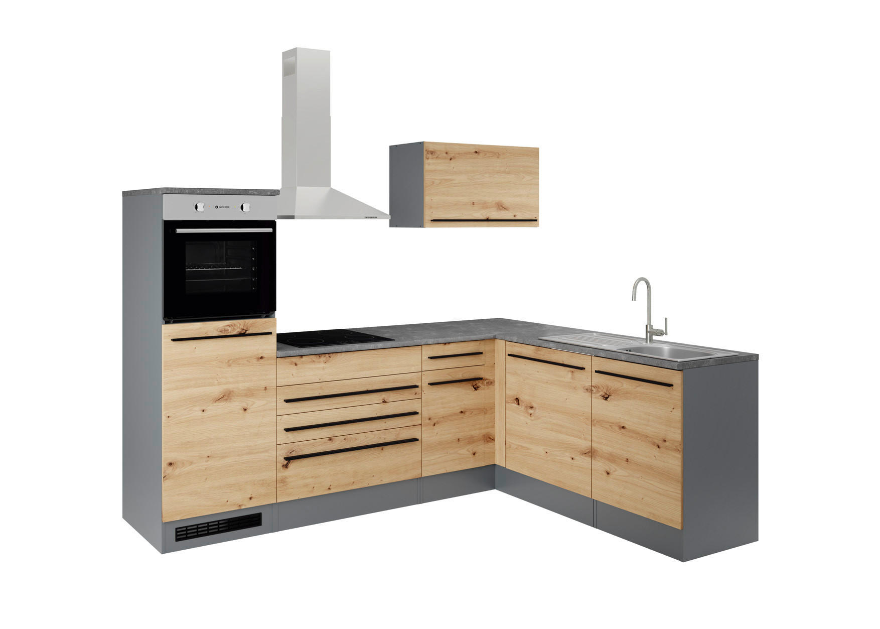 ECKKÜCHE 260/175 cm  in Anthrazit, Eiche Artisan  - Anthrazit/Schwarz, KONVENTIONELL, Holzwerkstoff/Kunststoff (260/175cm) - P & B