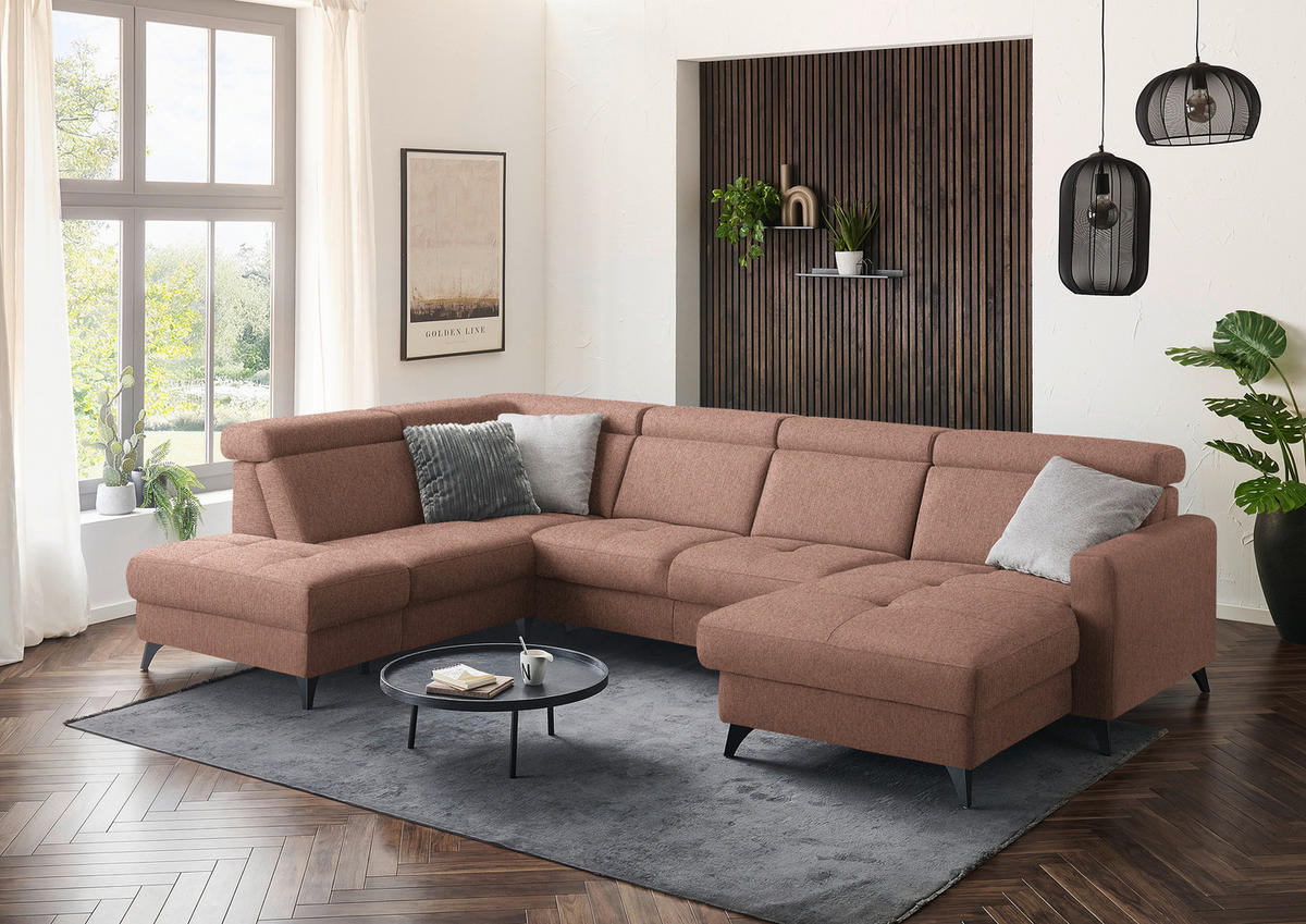 WOHNLANDSCHAFT Flachgewebe Terracotta  - Terracotta/Schwarz, Konventionell, Textil/Metall (215/333/174cm) - Beldomo System