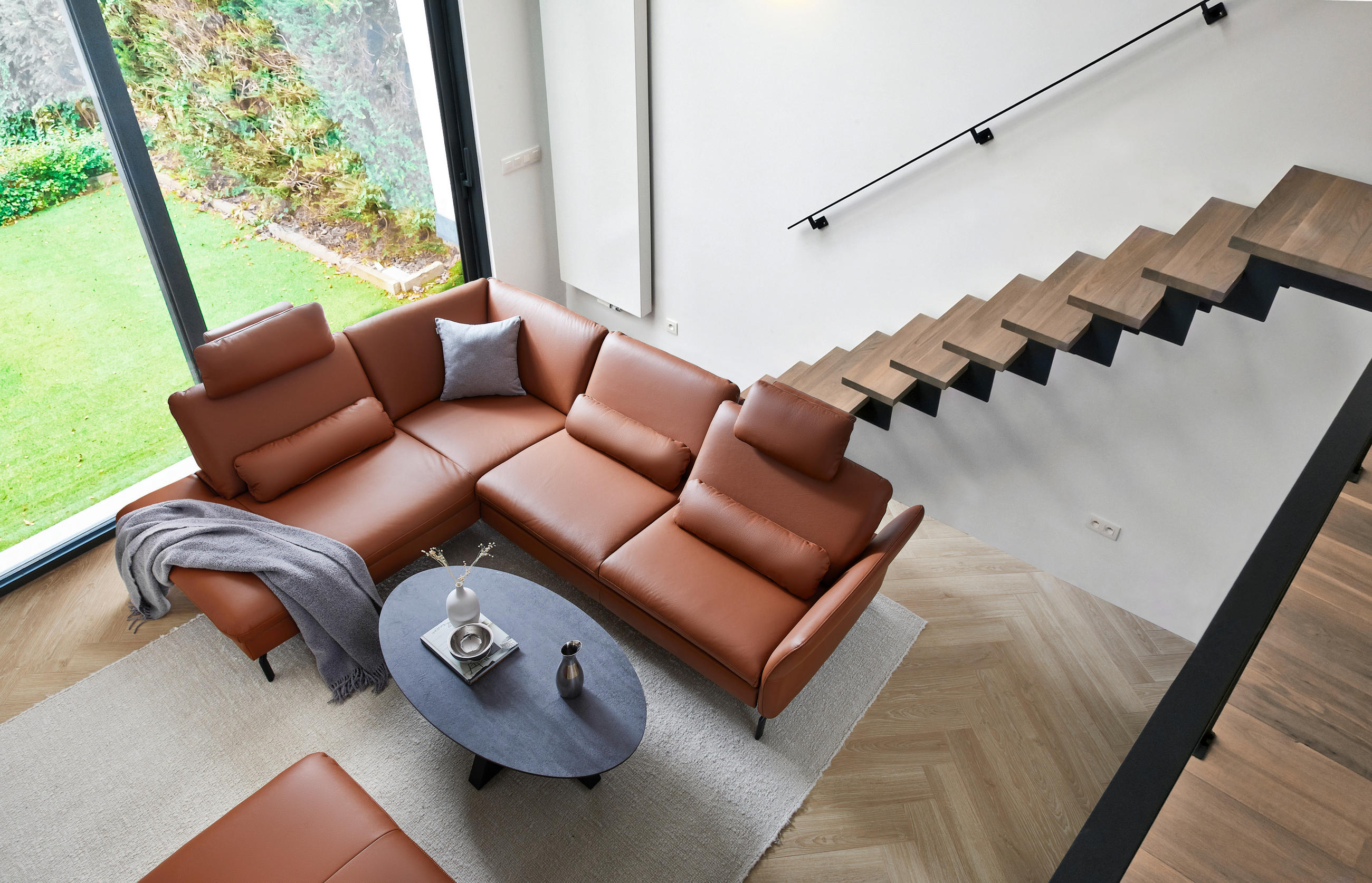 ECKSOFA Rotbraun Echtleder  - Rotbraun/Schwarz, KONVENTIONELL, Leder/Metall (220/279cm) - Beldomo Premium