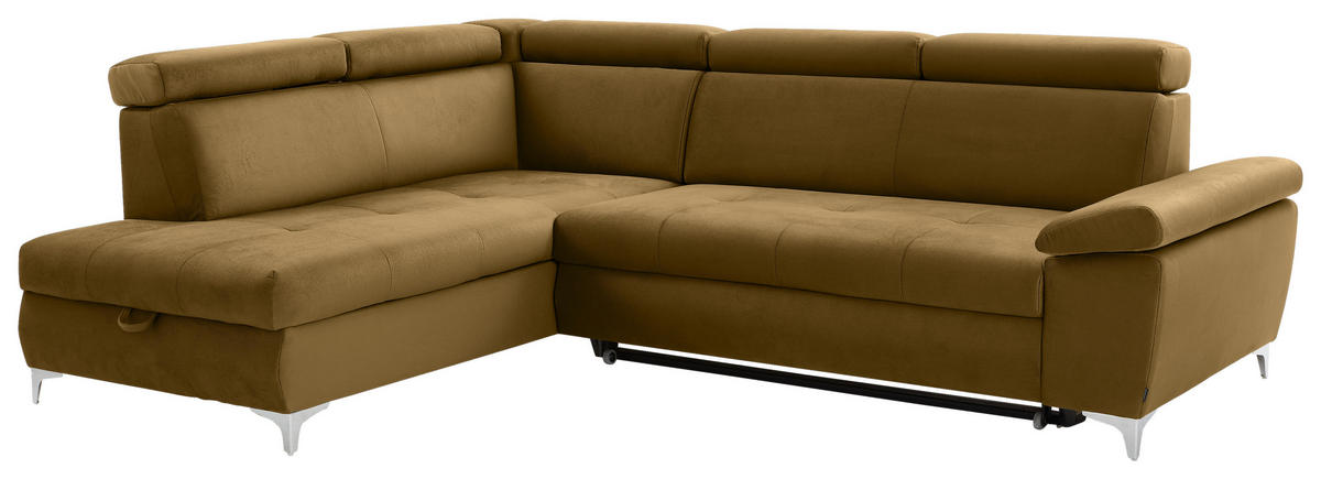 ECKSOFA in Samt Braun, Gelb  - Chromfarben/Gelb, Konventionell, Textil/Metall (206/271cm) - Carryhome