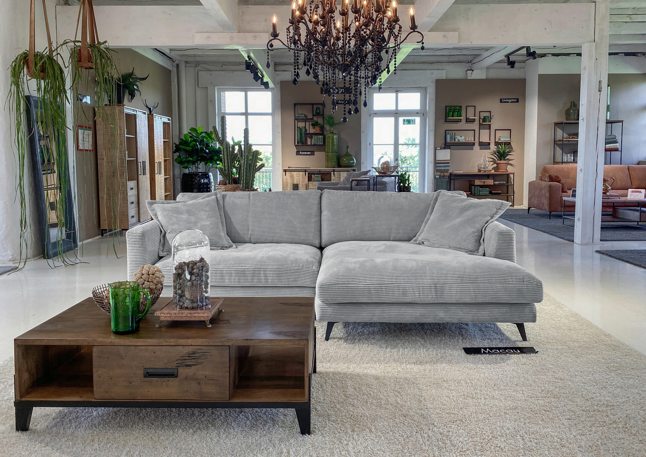 ECKSOFA in Cord Hellgrau  - Hellgrau/Schwarz, Lifestyle, Textil/Metall (270/140cm) - Livetastic