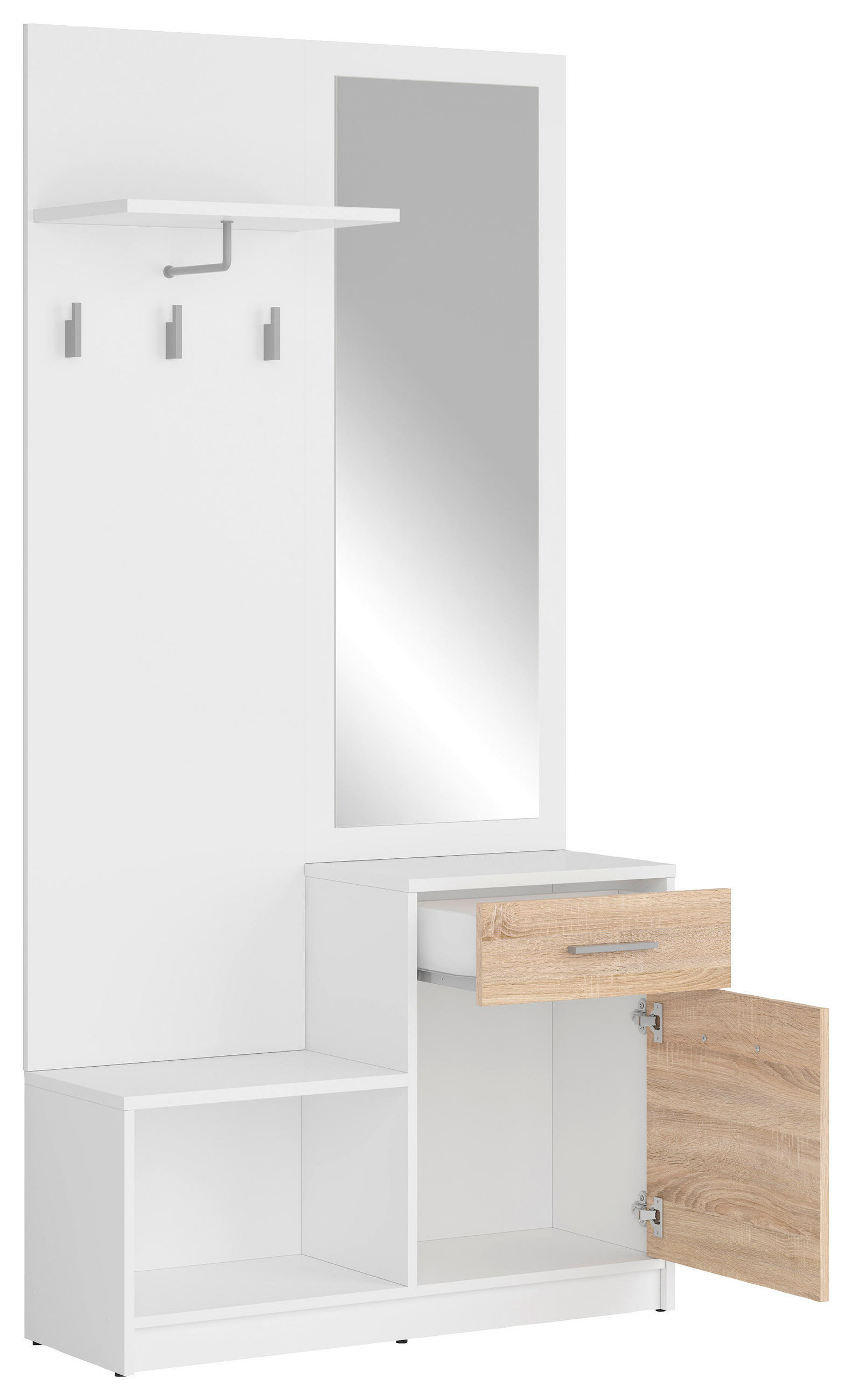 PREDSOBA bela, hrast sonoma - bela/hrast sonoma, Design, leseni material (90/185,5/30,5cm) - Livetastic