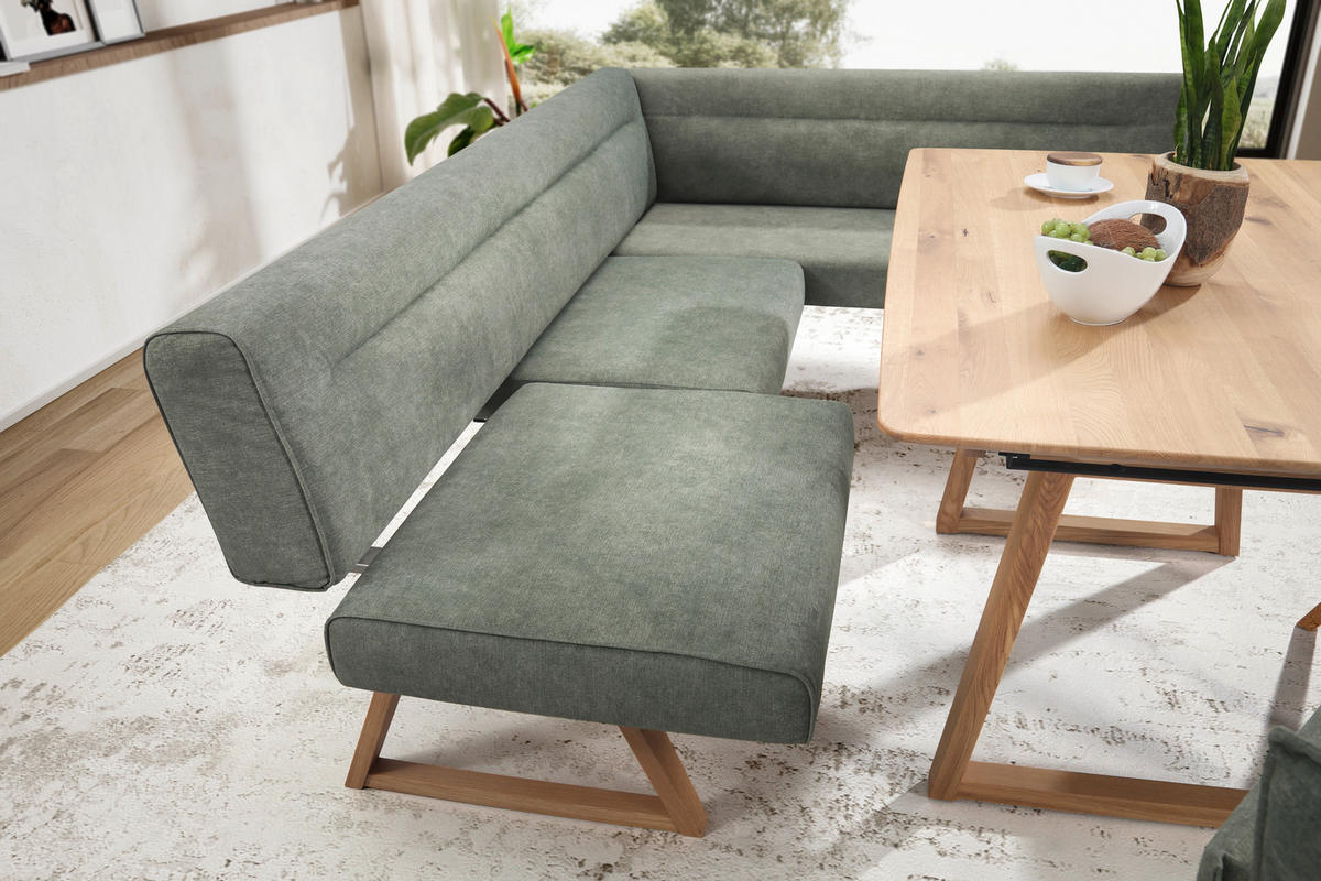 ECKBANK 230/170 cm Samt Grün Asteiche massiv   - Eichefarben/Grün, KONVENTIONELL, Holz/Textil (230/170cm) - Moderano