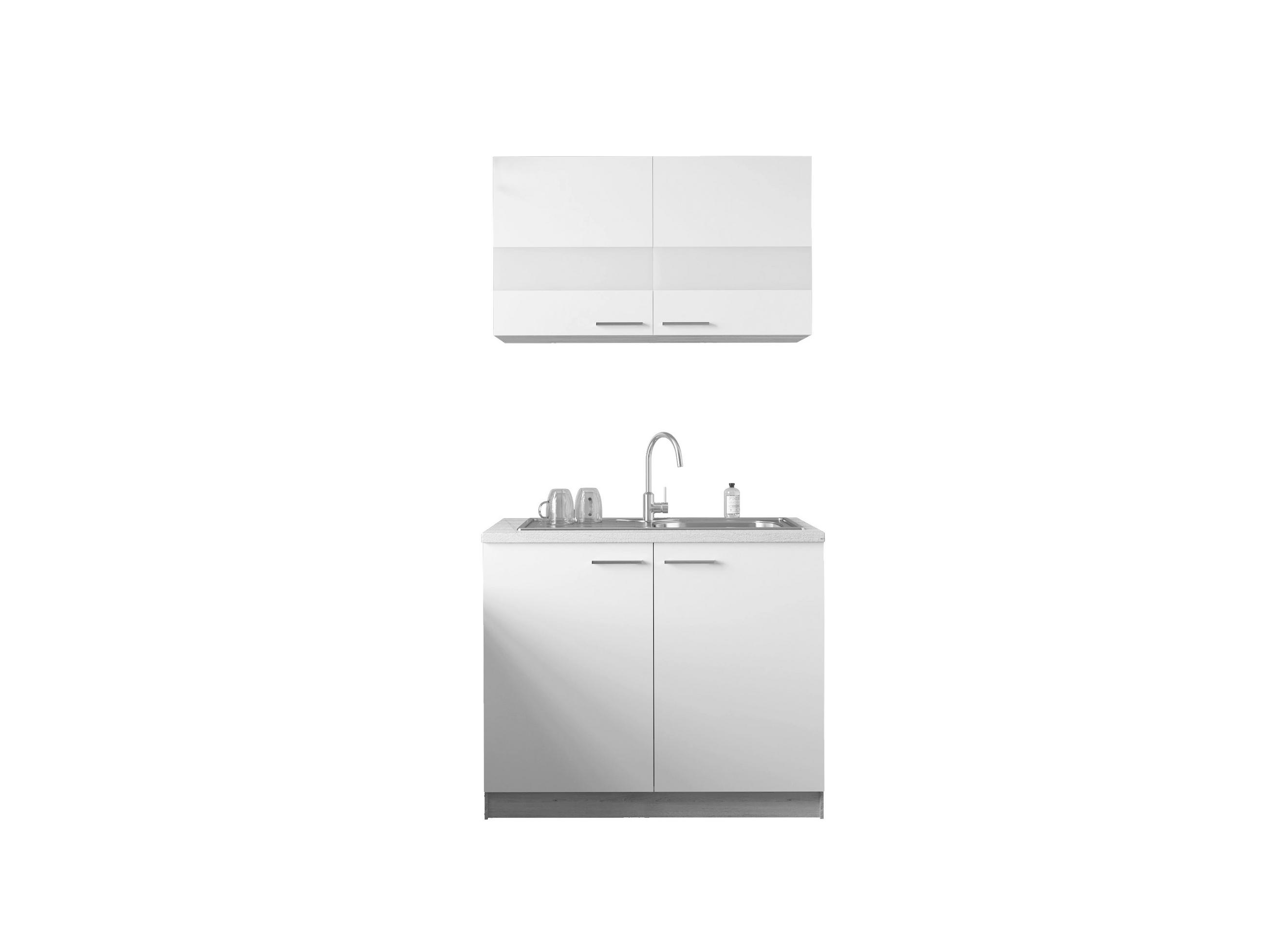 MINIKÜCHE 100 cm   in Weiß, Eichefarben  - Eichefarben/Silberfarben, Basics, Glas/Holzwerkstoff (100cm) - Respekta