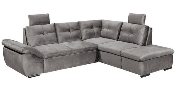 ECKSOFA  in Mikrovelours Hellgrau  - Hellgrau/Schwarz, KONVENTIONELL, Kunststoff/Textil (265/217cm) - Carryhome