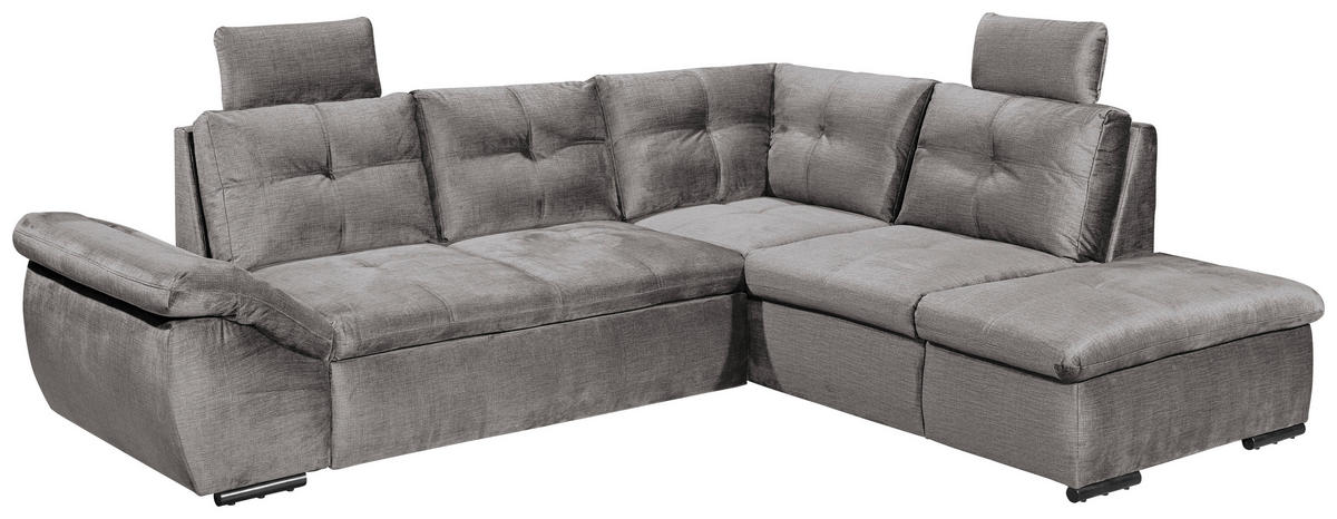 ECKSOFA in Mikrovelours Hellgrau  - Hellgrau/Schwarz, Konventionell, Kunststoff/Textil (265/217cm) - Carryhome