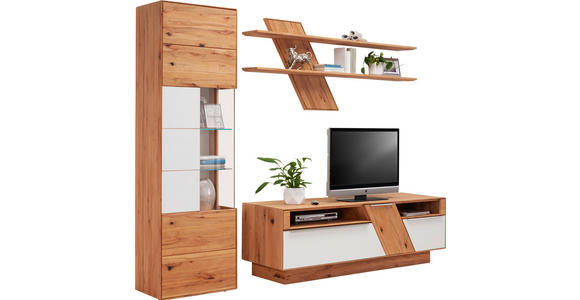 WOHNWAND  in Weiß, Buchefarben  274/206/54 cm  - Edelstahlfarben/Buchefarben, Natur, Glas/Holz (274/206/54cm) - Valnatura