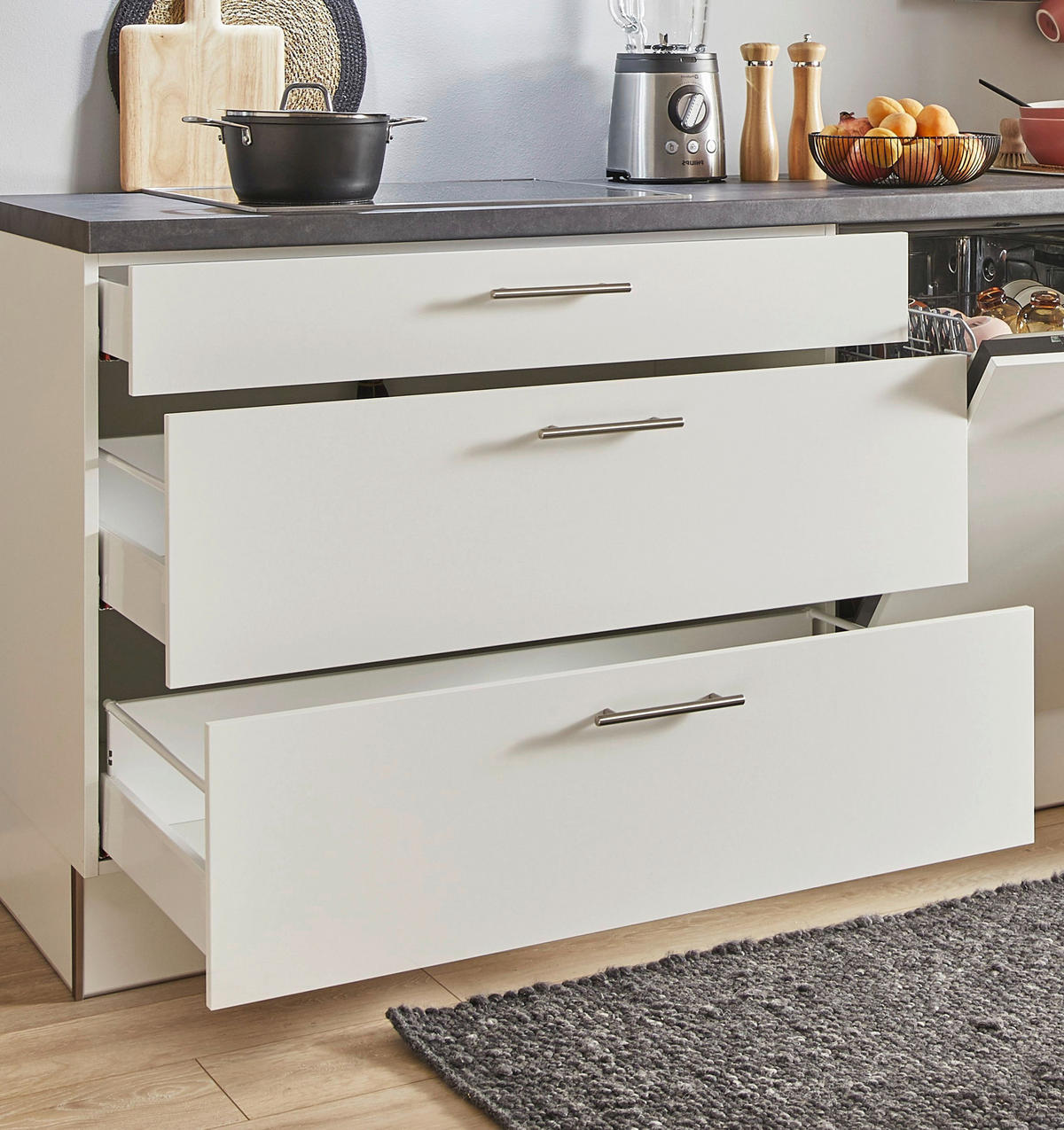 KÜCHENBLOCK PN 80 260 cm  in Graphitfarben, Weiß  - Edelstahlfarben/Graphitfarben, Design, Holzwerkstoff/Metall (260cm) - Pino