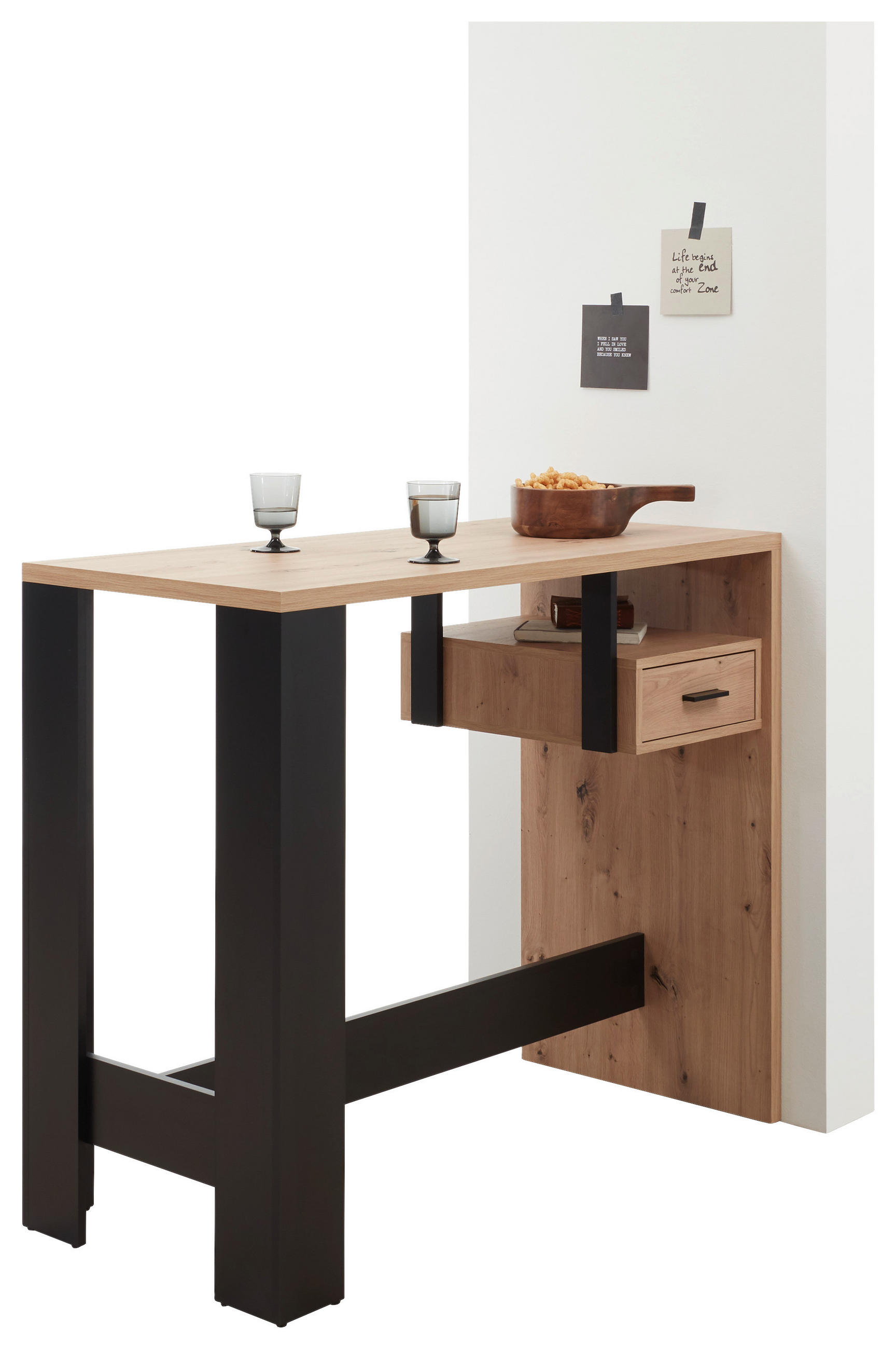 BARSKI STOL  crna, boje hrasta  drvni materijal      - boje hrasta/crna, Natur, drvni materijal (120/50/101cm) - MID.YOU