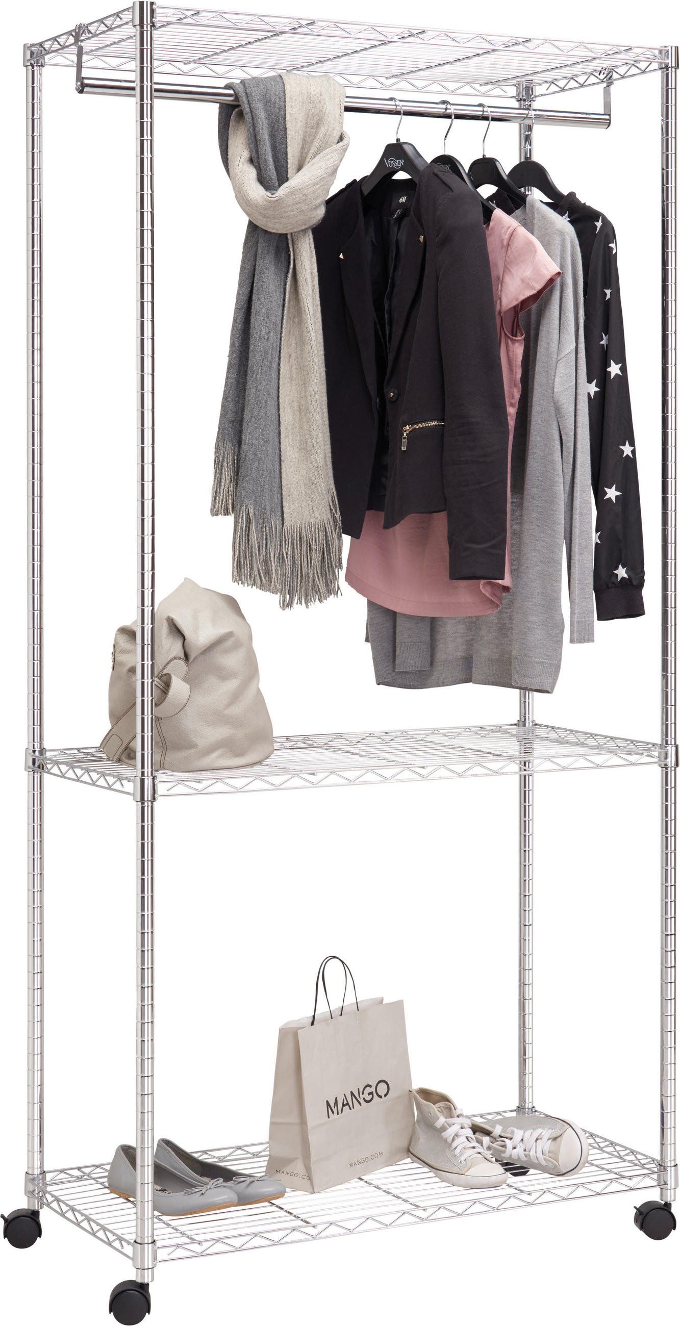 Carryhome Kleiderwagen Chrom 90x187x45 cm